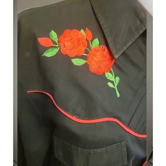 Mans Long Sleeve Western Shirt/ Snaps/Red Roses Vintage Size L Worn By Musician - Picture 6 of 10